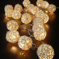 Natural White Cane Wicker Rattan Ball Style -2m Long Battery Powered fairy lights xmas party event table centrepiece decor