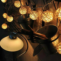 White Rattan Ball Decorative Party Wedding LED Lights Wedding Decor - 10 metre long with 100 bulb/balls Xmas decor