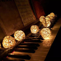 White Rattan Ball Decorative Party Wedding LED Lights Wedding Decor - 10 metre long with 100 bulb/balls Xmas decor