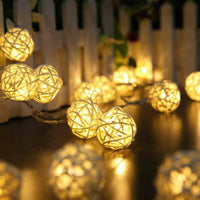 Natural White Cane Wicker Rattan Ball Style -2m Long Battery Powered fairy lights xmas party event table centrepiece decor