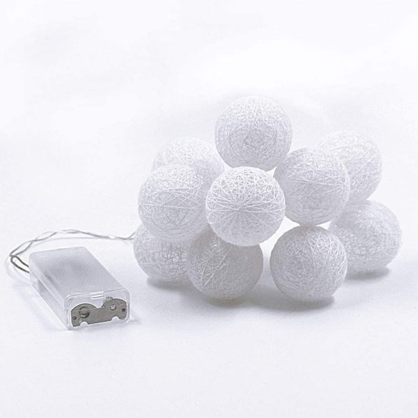 White Cotton Ball Mix, 5cm Balls - 2 metre Long Battery Powered Wire String -   wedding birthday xmas party event night lights