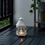 21cm White Metal Tealight Candle Miners Lantern - Indoor Outdoor Decor - Wedding Party Centrepiece
