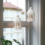 21cm White Metal Tealight Candle Miners Lantern - Indoor Outdoor Decor - Wedding Party Centrepiece