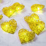Yellow Cane Rattan Heart -LED Mains Plug Lights - 5 metre long - Romantic Valentines Wedding Decoration Gift
