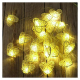 Yellow Cane Rattan Heart -LED Mains Plug Lights - 5 metre long - Romantic Valentines Wedding Decoration Gift