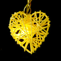 Yellow Cane Rattan Heart -LED Mains Plug Lights - 5 metre long - Romantic Valentines Wedding Decoration Gift