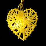 Yellow Cane Rattan Heart -LED Mains Plug Lights - 5 metre long - Romantic Valentines Wedding Decoration Gift