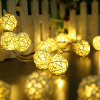 Yellow Natural Cane Wicker Rattan Ball 2m Long Battery Powered fairy lights xmas party event table centrepiece decor