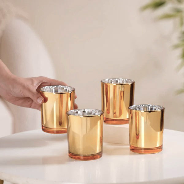 Gold Glass Holder for Votive or TeaLight Candle - Golden Anniversary Xmas Wedding PartyDecor