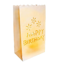 Happy Birthday White Tealight Candle Lantern Paper Party Safe Bag - 10 Pack