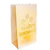 Happy Birthday White Tealight Candle Lantern Paper Party Safe Bag - 10 Pack