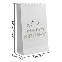 Happy Birthday White Tealight Candle Lantern Paper Party Safe Bag - 10 Pack