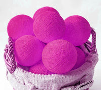 Hot Pink Cotton Ball Mix, 5cm Balls - 5 metre Long Battery Powered Wire String -   girls hen bedroom party event lights