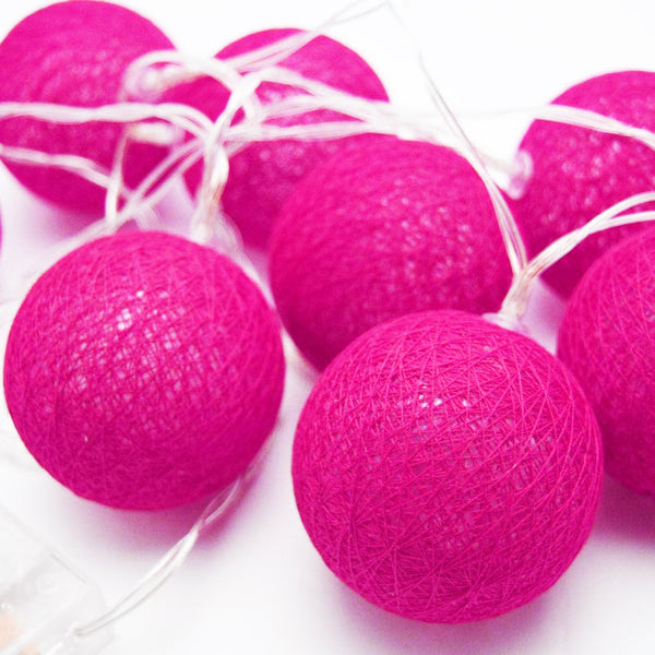 Hot Pink Cotton Ball 5cm - Mains Power- 5m with 30 LED Bulb fairy light string Bedroom Night Light Decor Girls Party