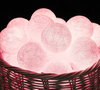 Pastel pale Pink Cotton Ball Mix, 5cm Balls - 5 metre Long Battery Powered Wire String -   birthday xmas party event night lights