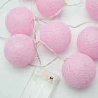 Pastel pale Pink Cotton Ball Mix, 5cm Balls - 5 metre Long Battery Powered Wire String -   birthday xmas party event night lights