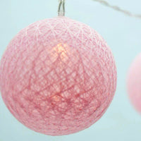 Pastel pale Pink Cotton Ball Mix, 5cm Balls - 5 metre Long Battery Powered Wire String -   birthday xmas party event night lights
