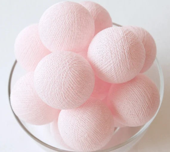 Pale Pastel Baby Pink Cotton Ball 5cm - Mains Power- 5m with 30 LED Bulb fairy light string Bedroom Night Light Decor Party