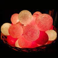 Mixed Pinks Cotton Ball Decorative Party Wedding LED Lights - 10 metre long with 100 bulb/balls