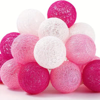 Mixed Pinks Cotton Ball Decorative Party Wedding LED Lights - 10 metre long with 100 bulb/balls