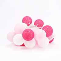 Pink Cotton Ball 5cm Ball - Battery Powered 2 metre long string -  fairy lights - night light girls party birthday gift