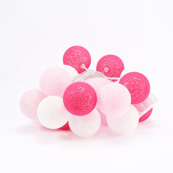 Pink Cotton Ball 5cm Ball - Battery Powered 2 metre long string -  fairy lights - night light girls party birthday gift
