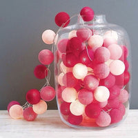 Pink Cotton Ball 5cm Ball - Battery Powered 2 metre long string -  fairy lights - night light girls party birthday gift