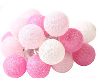 Pink Cotton Ball 5cm Ball - Battery Powered 2 metre long string -  fairy lights - night light girls party birthday gift