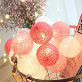 Pink Cotton Ball 5cm -LED Mains Plug Lights - 5 metre long - Girls Bedroom Party Decoration or Gift