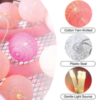 Pink Cotton Ball 5cm Ball - Battery Powered 2 metre long string -  fairy lights - night light girls party birthday gift