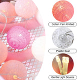 Mixed Pinks Cotton Ball Decorative Party Wedding LED Lights - 10 metre long with 100 bulb/balls