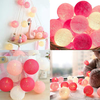 Pink Cotton Ball 5cm Ball - Battery Powered 2 metre long string -  fairy lights - night light girls party birthday gift