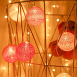 Pink Cotton Ball 5cm Ball - Battery Powered 2 metre long string -  fairy lights - night light girls party birthday gift