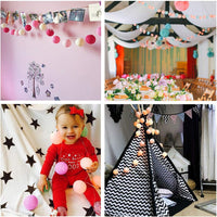 Mixed Pinks Cotton Ball Decorative Party Wedding LED Lights - 10 metre long with 100 bulb/balls