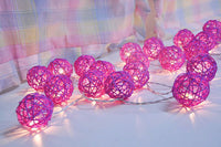 Pink Rattan Ball Decorative Party Wedding LED Lights Decor - 10 metre long with 100 bulb/balls Xmas decorations