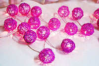 Pink Rattan Ball Decorative Party Wedding LED Lights Decor - 10 metre long with 100 bulb/balls Xmas decorations