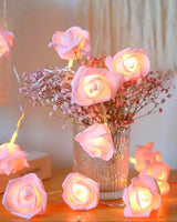 Pink roses table decoration or centrepiece - 5 Metre Long battery powered string fairy lights