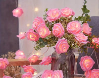 Pink roses table decoration or centrepiece - battery powered string fairy lights - 2 metre long