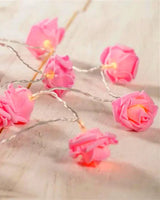 Pink roses table decoration or centrepiece - 5 Metre Long battery powered string fairy lights