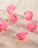 Pink roses table decoration or centrepiece - 5 Metre Long battery powered string fairy lights