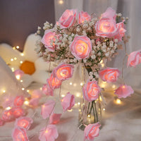 Pink roses table decoration or centrepiece - 5 Metre Long battery powered string fairy lights