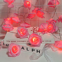 Pink roses table decoration or centrepiece - 5 Metre Long battery powered string fairy lights
