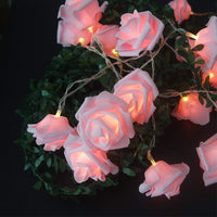 Pink roses table decoration or centrepiece - battery powered string fairy lights - 2 metre long