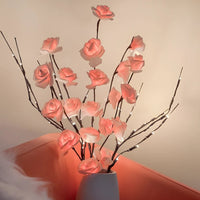 Pink Roses bunch of flowers on stems - battery powered table centrepiece fairy lights - Medium