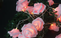 Pink roses table decoration or centrepiece - battery powered string fairy lights - 2 metre long