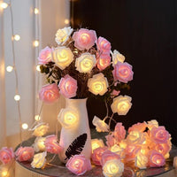 Pink n White roses table decoration or centrepiece - 5 Metre Long battery powered string fairy lights