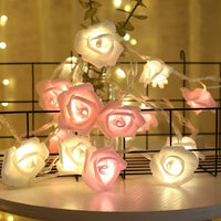 Pink n White roses table decoration or centrepiece - 5 Metre Long battery powered string fairy lights