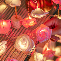 Pink n White roses table decoration or centrepiece - 5 Metre Long battery powered string fairy lights