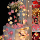 Pink n White roses table decoration or centrepiece - 5 Metre Long battery powered string fairy lights