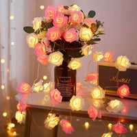 Pink n White roses table decoration or centrepiece - 5 Metre Long battery powered string fairy lights